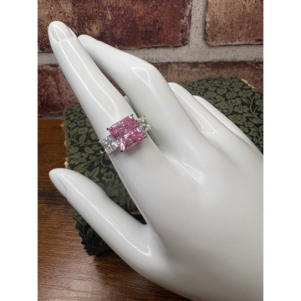 8.85 CTW Pink Princess Cut Moissanite Ring 925 Sterling Silver Size 8